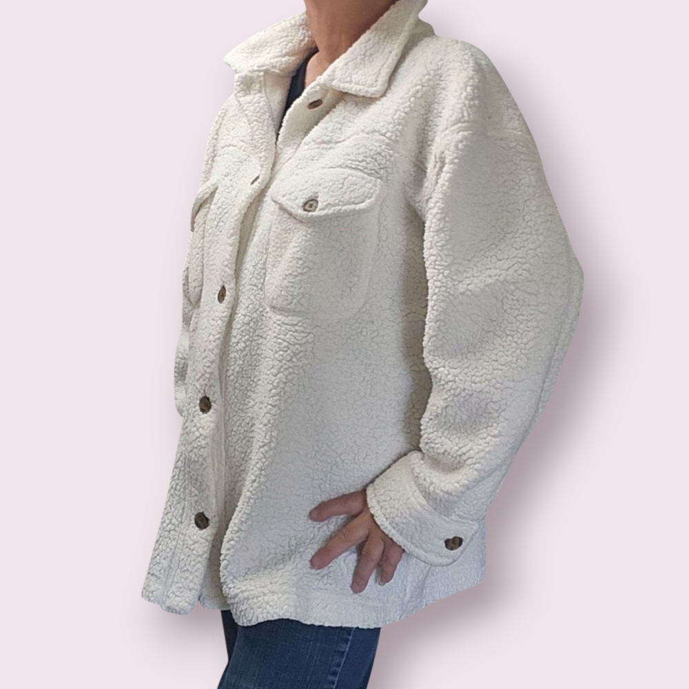 32 Degrees Cream Faux Sherpa Shacket Size XL - Picture 2 of 5
